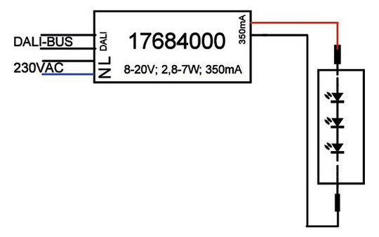 LED-Steuerung 2,8-7W 350mA 20V IP20 DALI Dimmung DALI Kstgeh dyn 130x42x22mm