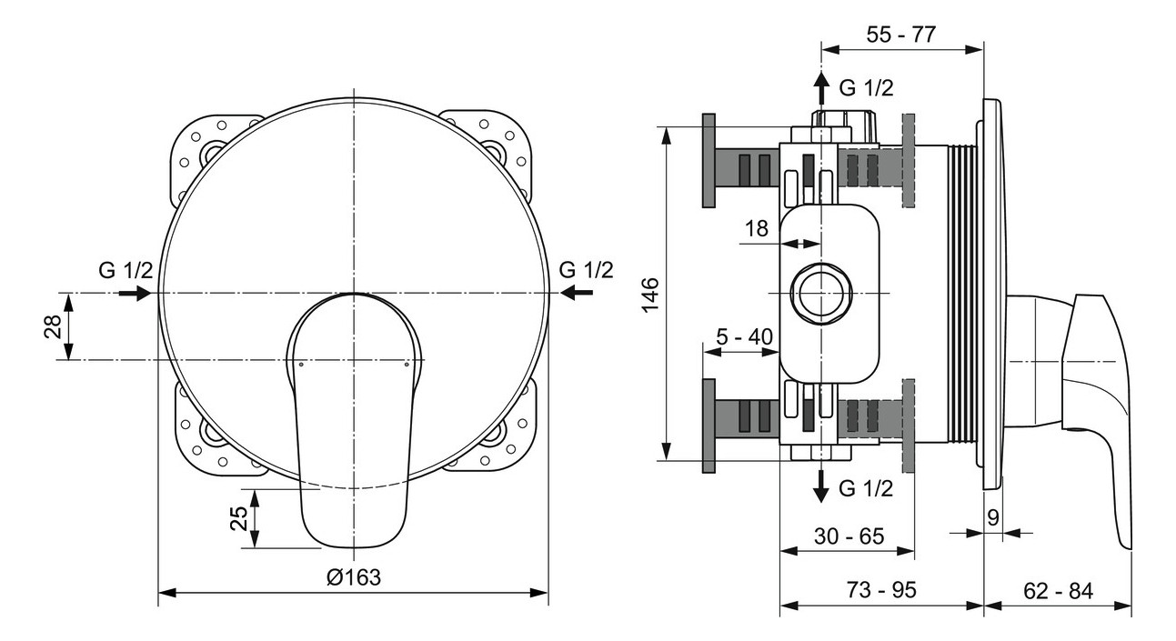 Ideal-Standard Fertigmontageset CeraFlex für UP-Brause-Einhebelmischer, chrom Ideal-Standard Fertigmontageset CeraFlex für UP-Brause-Einhebelmischer, chrom