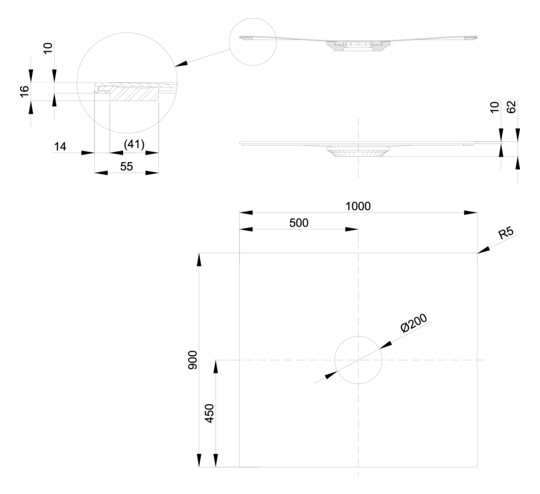 Bette Duschfliese Antirutsch Pro BetteAir 1000 x 900 mm, snow, Rechteck, glasierter Titan-Stahl, mit Minimum-Täger
