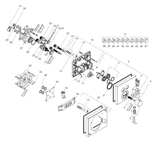 hansgrohe Fertigmontageset ShowerSelect UP-Thermostat, 2 Verbraucher, mit Schlauchanschluss und Brausehalter, chrom