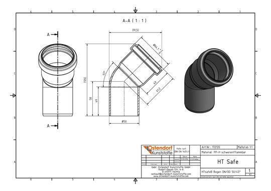 Ostendorf HTsafe Bogen B DN/OD 50, 45°