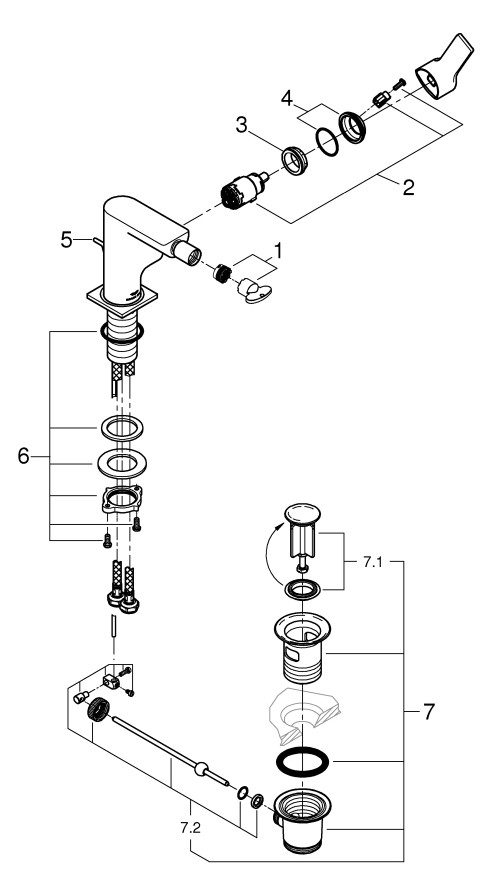 GROHE Bidet-Einhebelmischer Allure 1/2", mit Zugstangen-Ablaufgarnitur, chrom