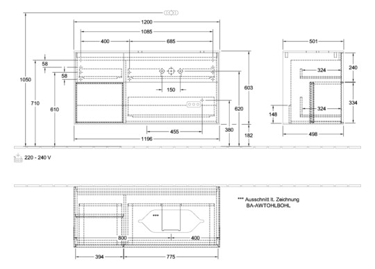 V&B Waschtisch-Unterschrank Finion 120x60,3x50,1cm, Regal links Black matt lacquer, White matt lacquer