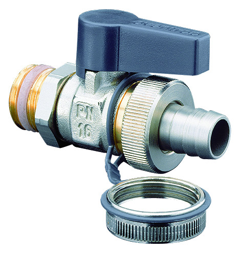 Oventrop Kugelhahn Optiflex vernickelt, AG, Schlauchverschraubung und Kappe, DN 15