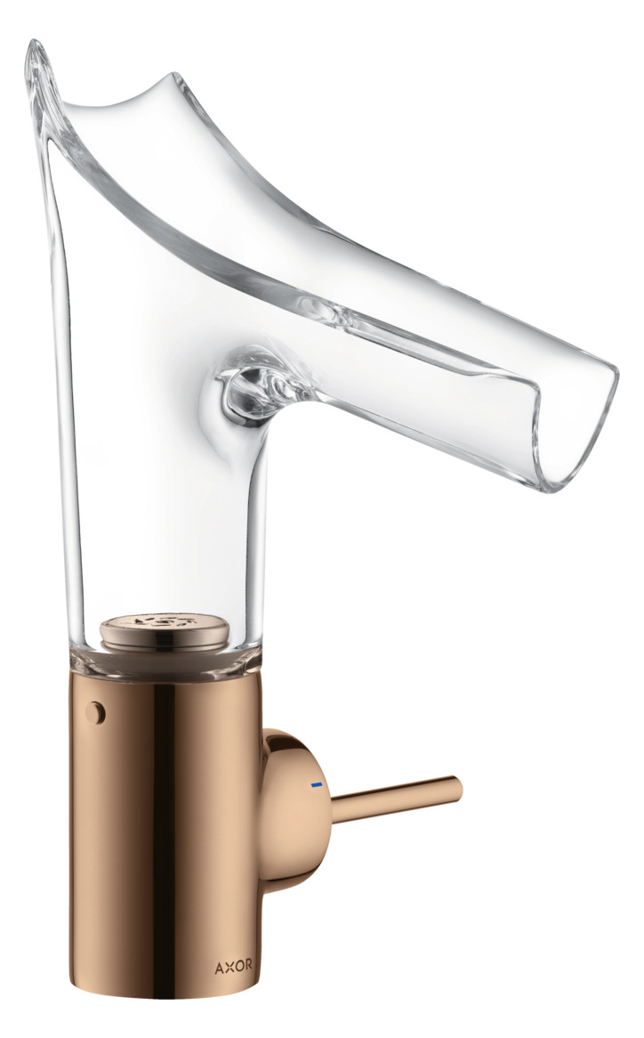 hansgrohe Waschtisch-Einhebelmischer Axor Starck V 140 mit Glasauslauf, unverschließbare Ablaufgarnitur, polished red gold