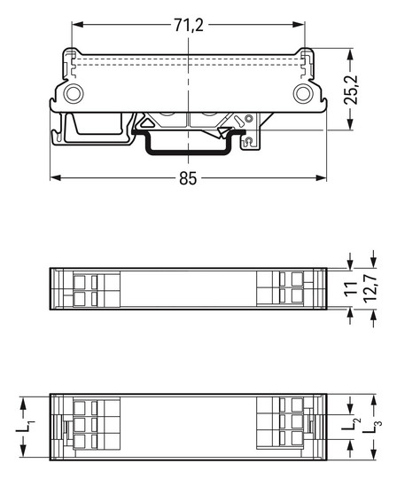 Elektronik-Leergehäuse Serie 288 IP20 18,7x6,35x85mm Kst unbeh RAL7042