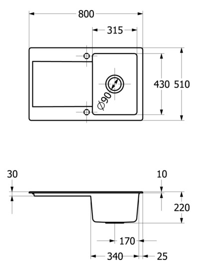 V&B Spüle Siluet 45 mit Ablaufgarnitur, Excenterbetätigung, chromite CeramicPlus