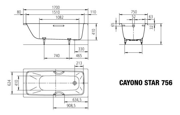 Kaldewei Badewanne CAYONO 756 170x75cm, Vollantislip, schwarz