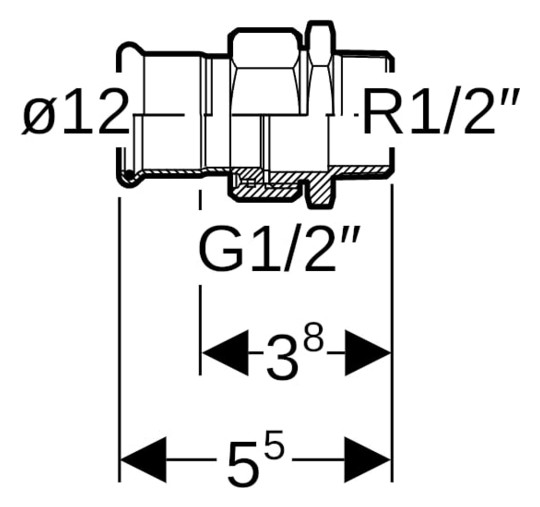 Geberit Übergangsverchraubung Mapress Ø 12 mm x R 1/2, Kupfer, flachdichtend, mit Außengewinde, Rotguss