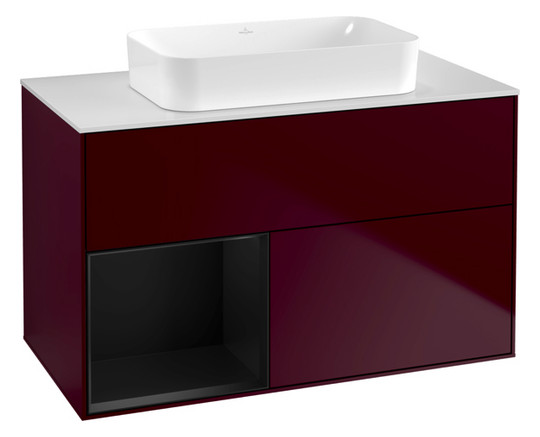 V&B Waschtisch-Unterschrank Finion 100x60,3x50,1cm, Regal links Black matt lacquer, Peony Matt