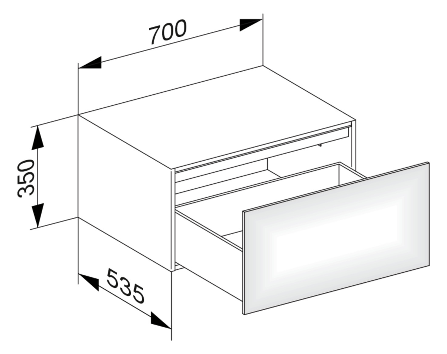 KEUCO Sideboard Edition 11 Planning 70x35x53,5cm, 1 Frontauszug, Innenbeleuchtung, Lack Seidenmatt, Glas Weiß