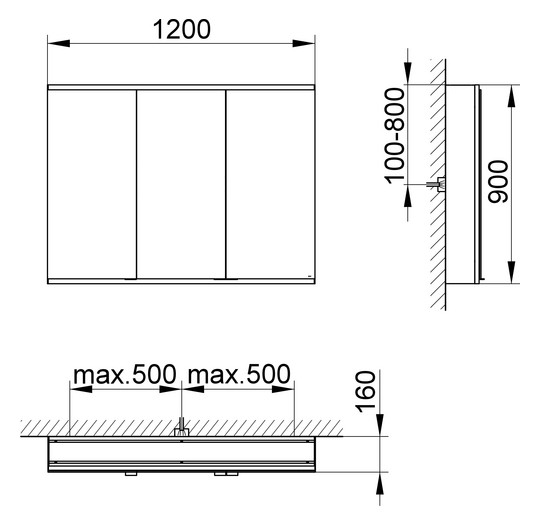KEUCO Spiegelschrank Royal Modular 2.0 1200 x 900 x 160 mm, 1 Steckdose, 1 Doppel-USB-Ladestelle, Wandvorbau, 3 Türen