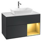 V&B Waschtisch-Unterschrank Wandbeleuchtung Finion 100cm, Abdeckplatte white matt, Regal Gold matt lacquer, Midnight Blue Matt Lacquer