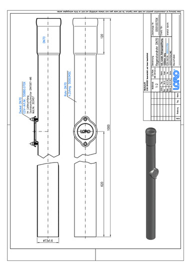 LORO X Regenstandrohr DN 70, 1000 mm, mit Reinigungsöffnung, rund, Stahl