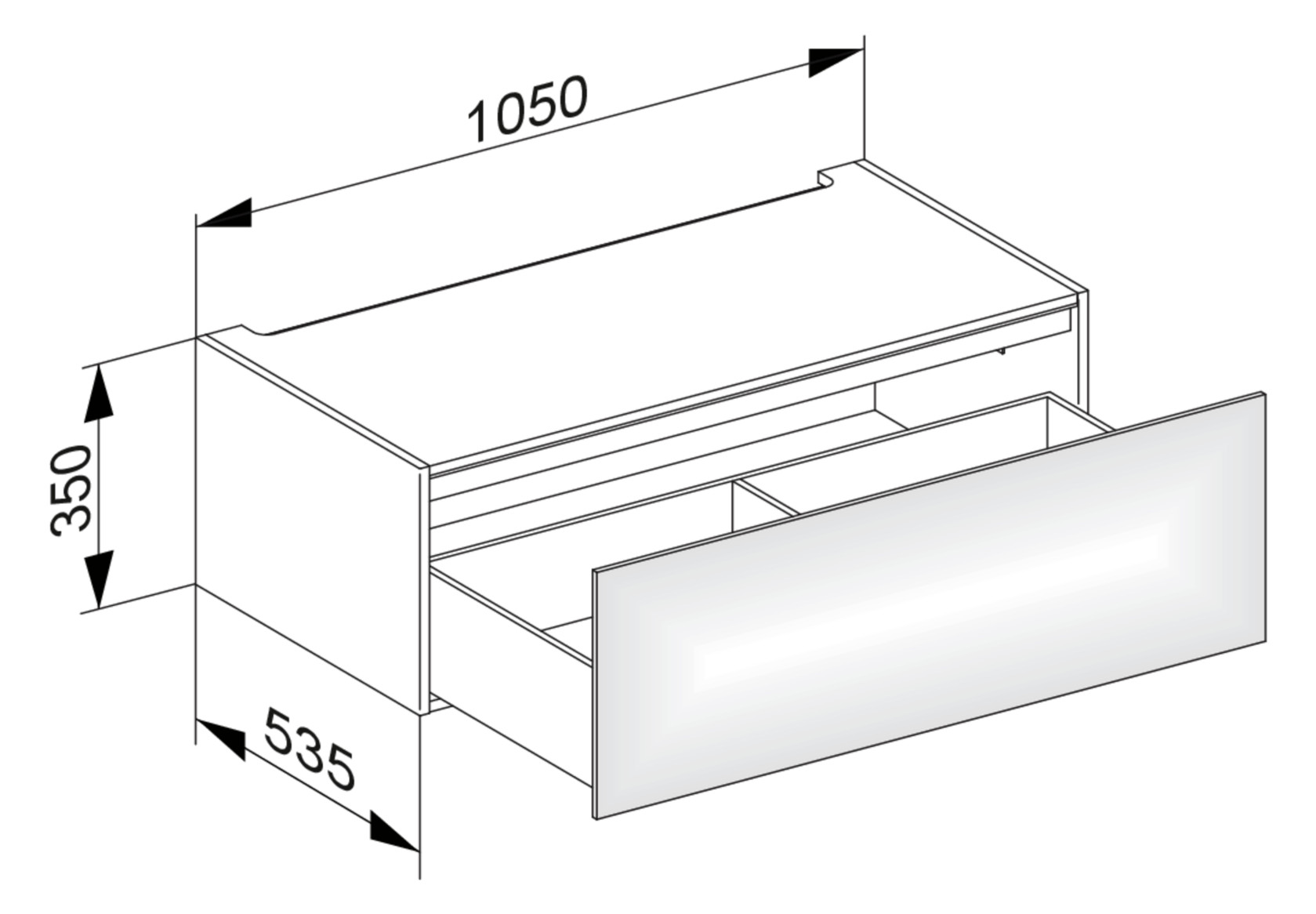 KEUCO Unterschrank Edition 11 105x35x53,5cm, 1 Frontauszug, Weiß, Glas Weiß satiniert