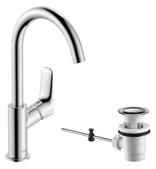 hansgrohe Waschtisch-Einhebelmischer 210 Logis mit Zugstangen-Ablaufgarnitur, mit Schwenkauslauf, chrom