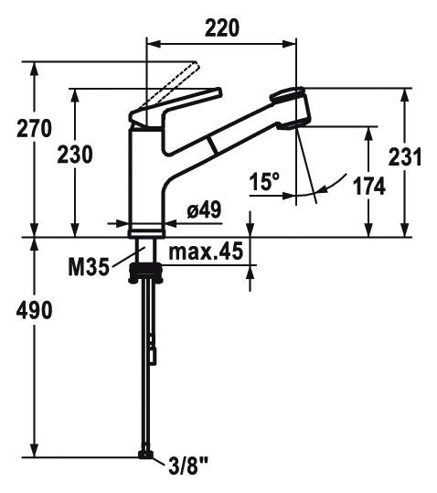 KWC Spültisch-Einhebelmischer LUNA E Ausladung 220 mm, verchromt, wegnehmbar, Auszugbrause