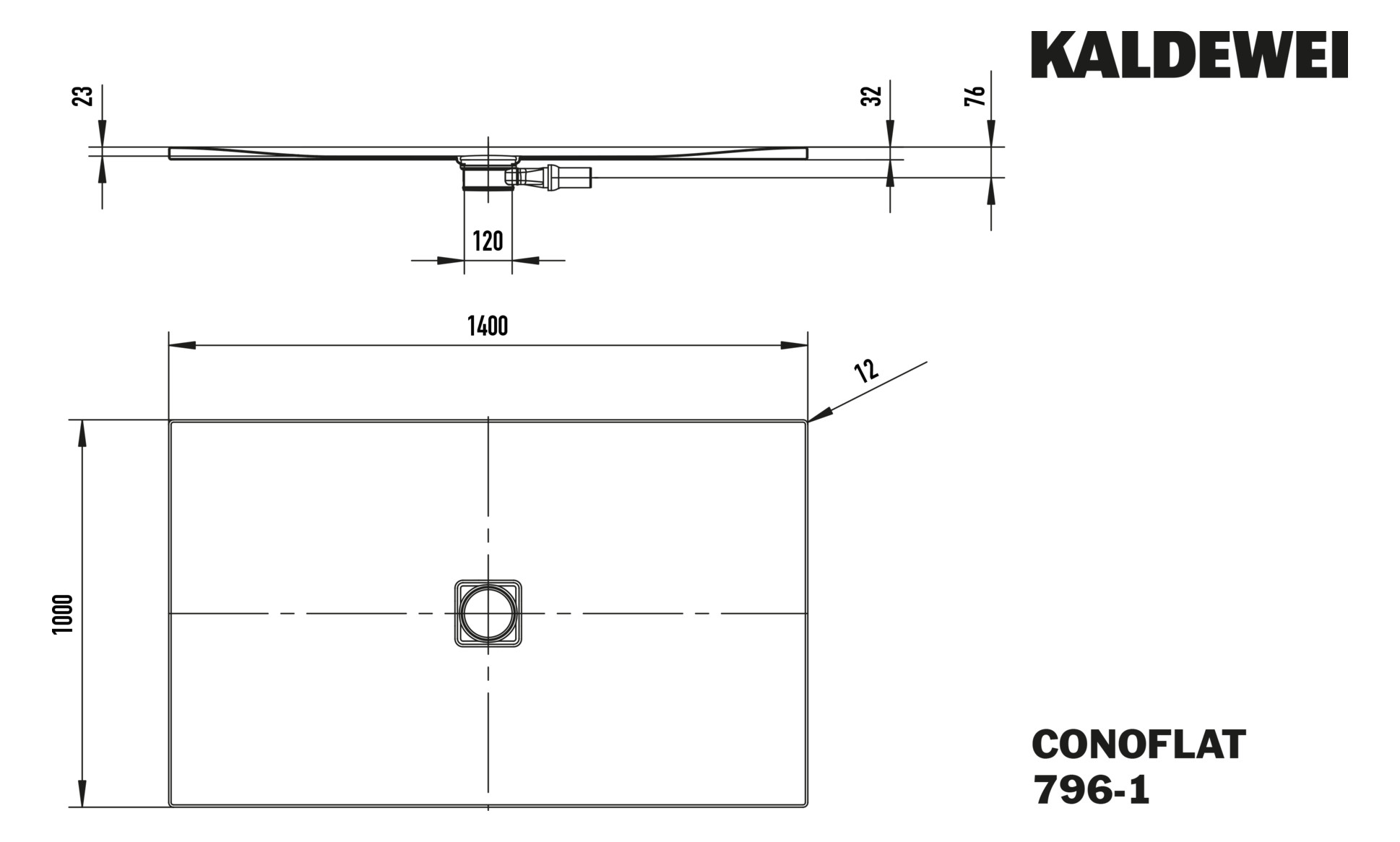 Kaldewei Duschfläche CONOFLAT 796-1 100x140cm, Antislip, schwarz