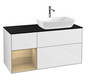 V&B Waschtisch-Unterschrank Finion 120cm, Abdeckplatte black matt, Regal Oak Veneer, Glossy white lacquer