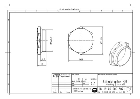 HART Blindstopfen M25x1,5 -  19000005071 