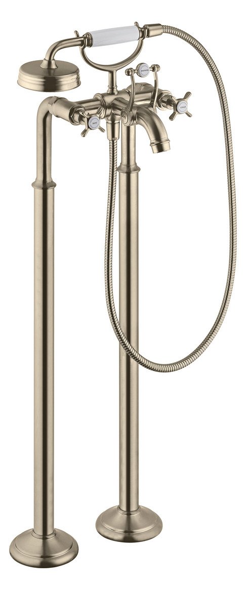 hansgrohe Fertigmontageset Axor Montreux 2-Griff-Wannen-Armatur, bodenstehend, mit Kreuzgriffen, brushed nickel