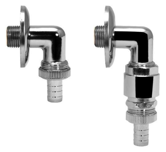 ASW Wandanschlussbogen 1/2" x 3/4", 90°, Messing verchromt, mit Schlauchverschraubung