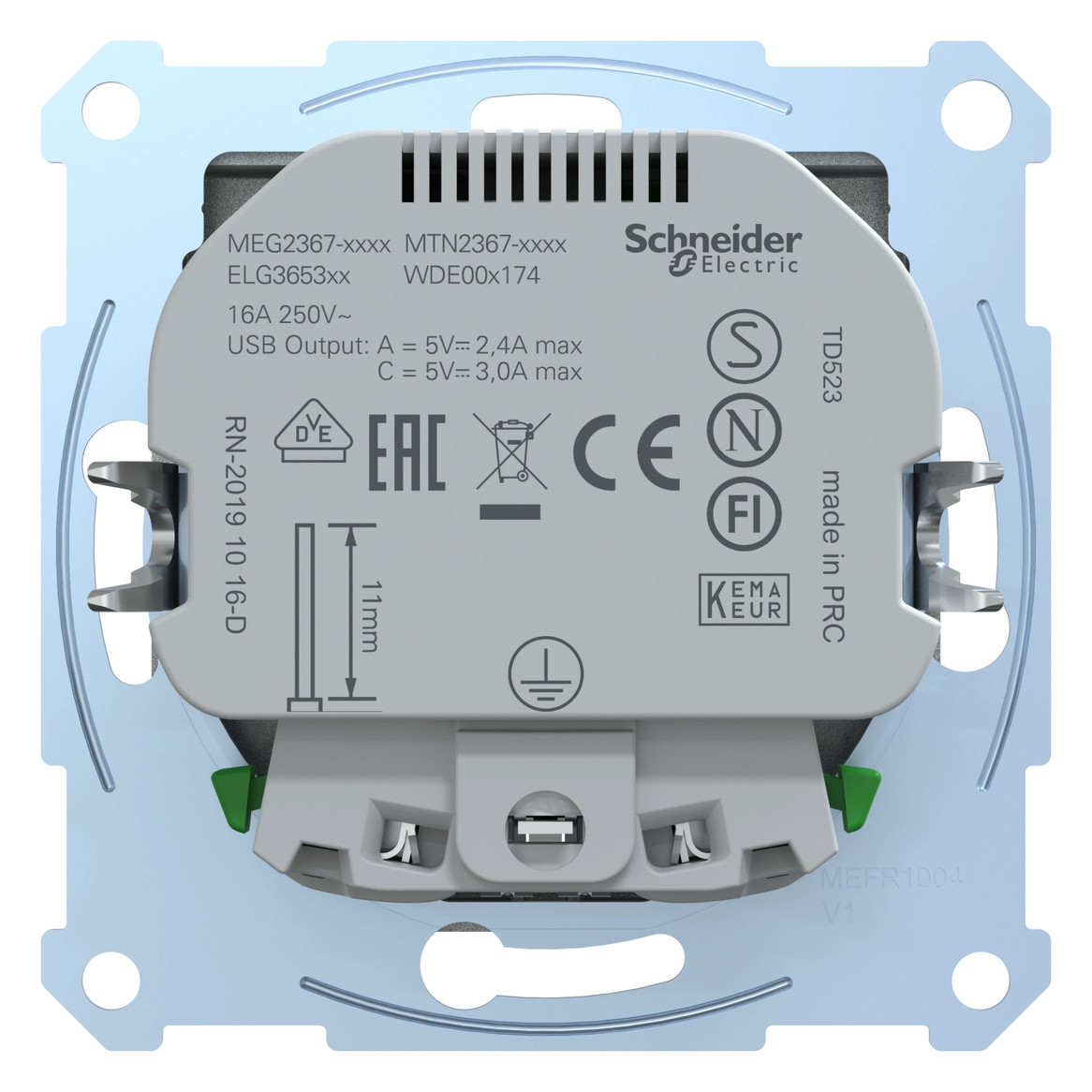 Steckdose 1f alu mt 1USB-A 1USB-C UP m.BS Mit erhöhtem Berührungsschutz IP20