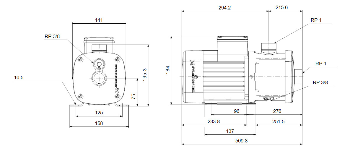 GRUNDFOS Horizontale Kreiselpumpe CM1-5 S-R-I-E-AQQE C1-A-A-N