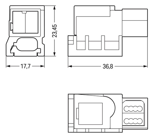 Flachleitungsadapter Serie 893 2p 50V 3A sw Einspeisung Federzugans