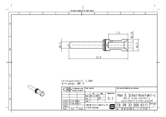 HART Schaltk.-Stift 2,5qmm   09330006111 