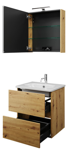 Burgbad Waschtisch-Kombination Rocio mit Spiegelschrank, 60,5 x 200 x 46,5 cm, links, Eiche Dekor Urban