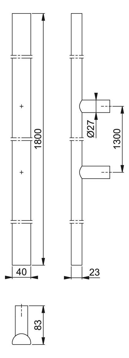 Bild HOPPE Stoßgriff E5091, BA 1.300mm, L 1.800mm, Durchmesser 40x23mm, verdeckt verschraubt, schwarz matt-1