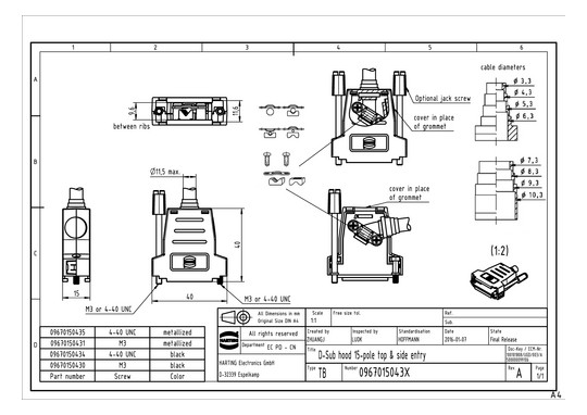 HART D-SUB 15 GEH. GS+GG,    09670150434 