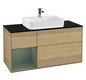 V&B Waschtisch-Unterschrank Finion 120cm, Abdeckplatte black matt, Regal links Olive Matt Lacquer, Oak Veneer