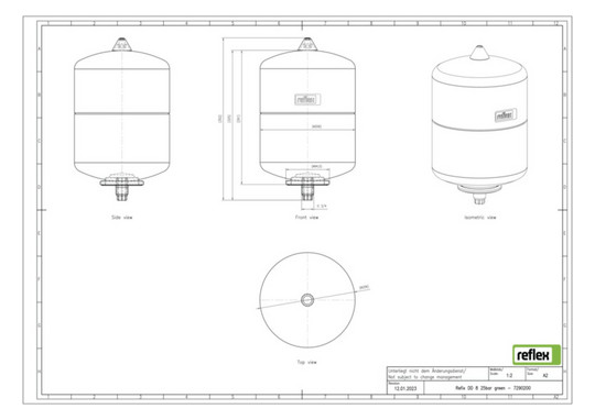 Reflex Membran-Druckausdehnungsgefäß Refix DD 8, 25 bar/70 °C, G 3/4, grün