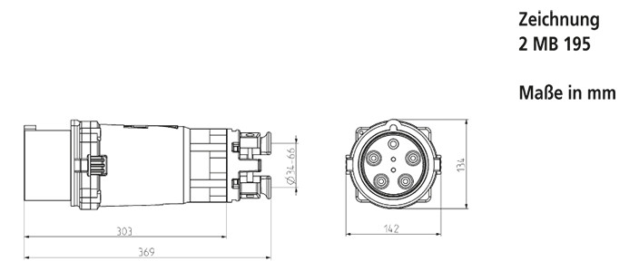 CEE-Stecker 4p 250A IP67 400V/rt 6h Schraubkl Kst Verschraubung