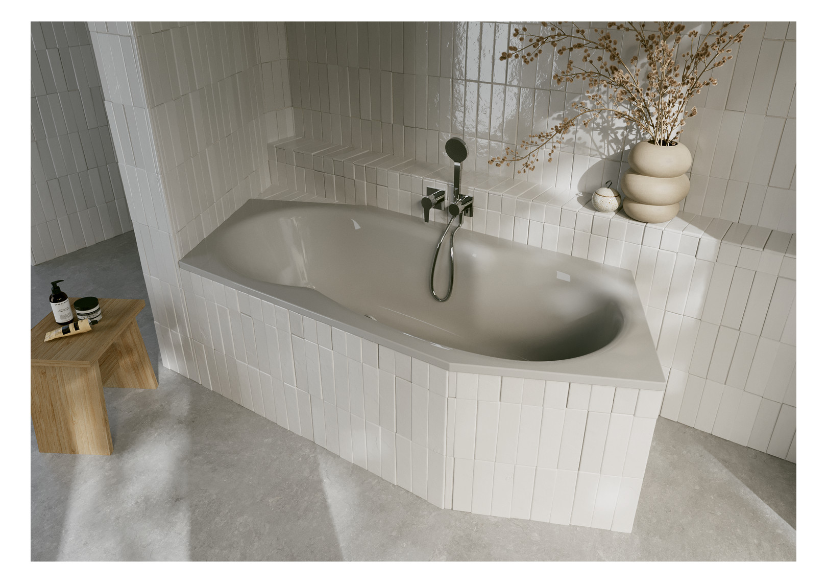 6-Eck-Badewanne BetteMetric 6840 206x90x45cm, Fußende rechts, Überlauf vorne, manhattan