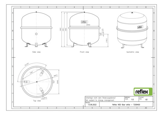 Reflex Membran-Druckausdehnungsgefäß N N 50, 6 bar/70 °C, R 3/4, weiß