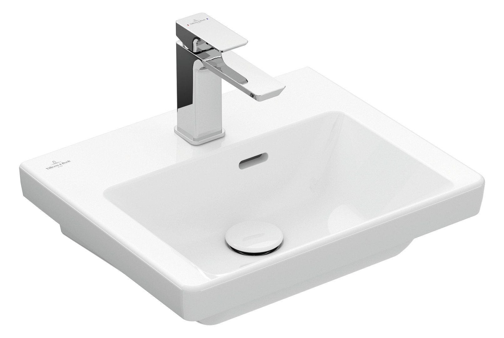 V&B Handwaschbecken Subway 3.0 45x37cm, eckig, mit Hahnloch/ohne Überlauf, stone white C-plus