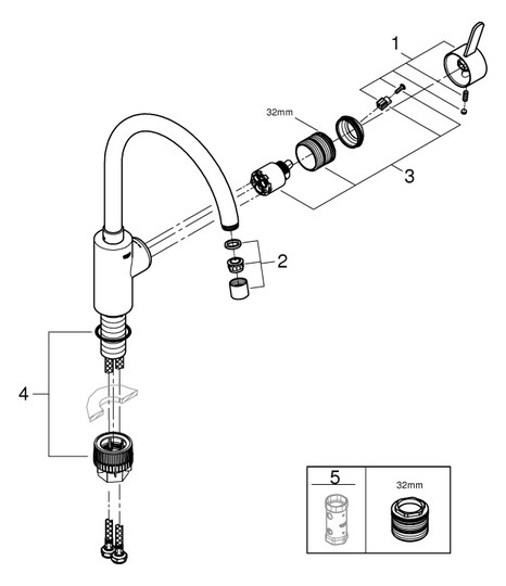 GROHE Spültisch-Einhebelmischer Eurosmart Cosmopolitan 1/2", hoher Auslauf, Durchfluss 10 l/min, chrom