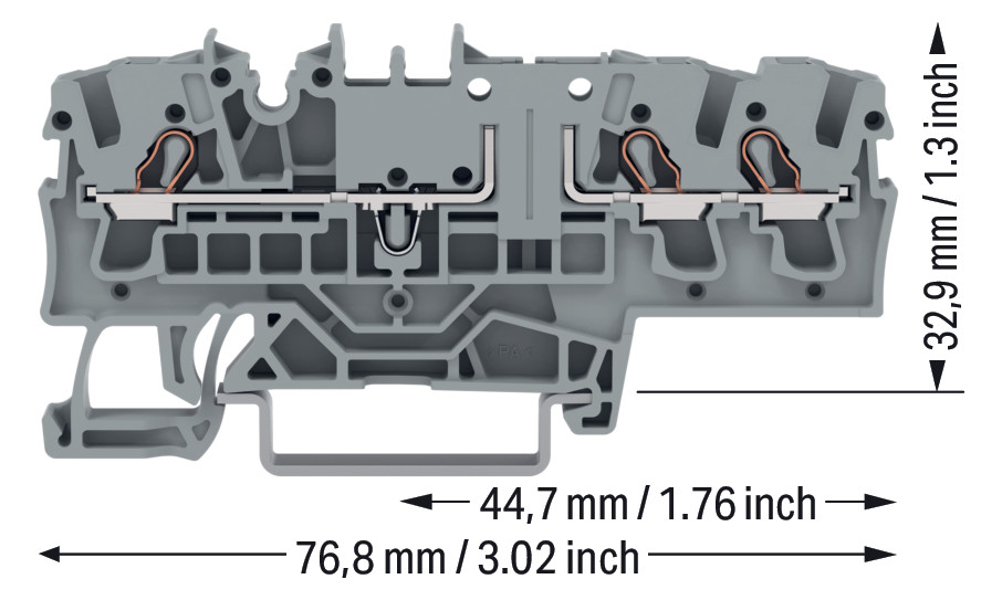 Reihenklemme 0,25-4qmm Serie 2002 1Etage 3kl gr 16A Hutschiene TH35