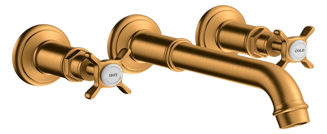 hansgrohe Fertigmontageset Axor Montreux UP-Waschtisch-3-Loch-Armatur, Ausladung 165-225mm, brushed gold optic