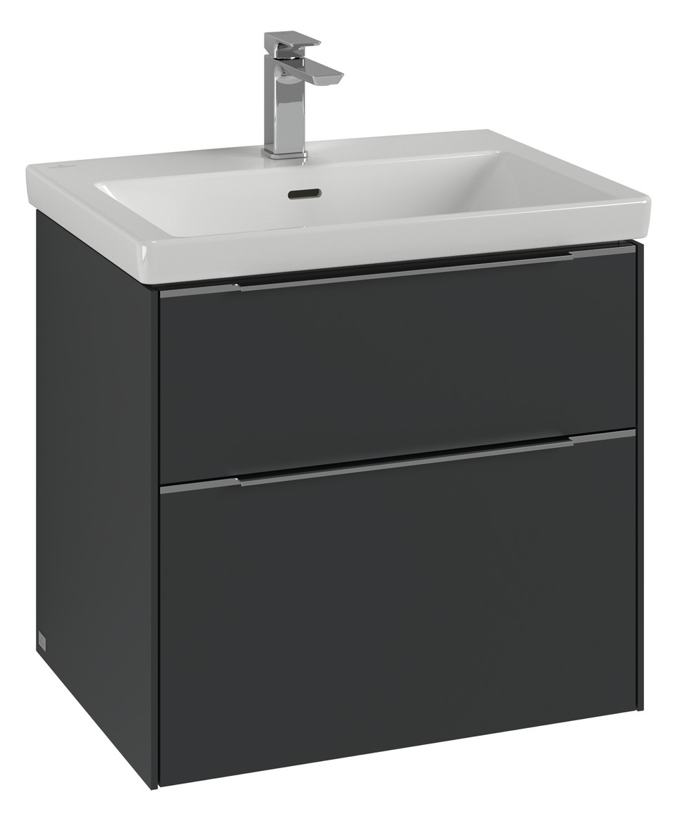 V&B Waschtisch-Unterschrank Subway 3.0 62,2x57,6x47,8cm, mit LED/Griff Volcano black, stone oak