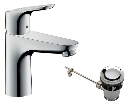 hansgrohe Waschtisch-Einhebelmischer 100 Focus mit Zugstangen-Ablaufgarnitur, chrom