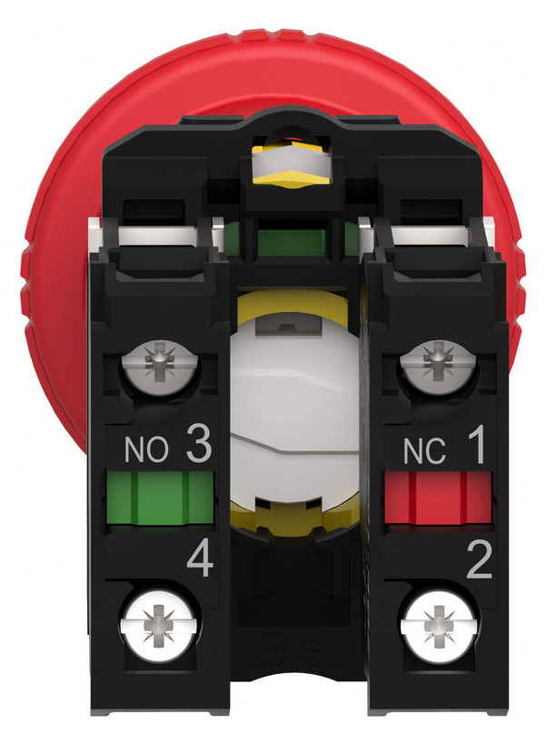Not-Aus Taster EB IP66 Dreh 1S 1Ö Einb Ø22,5mm Schraub
