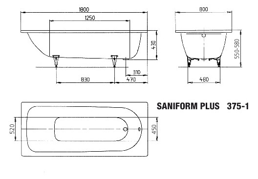 Kaldewei Badewanne SANIFORM PLUS 375-1 180x80cm, Standard, weiß