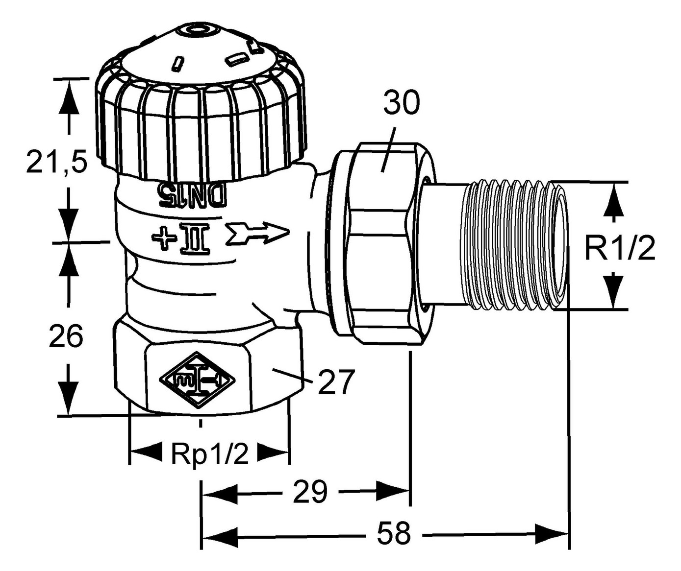 Heimeier Thermostat-Ventilunterteil V-exact II DN 15, Rp 1/2 x R 1/2, Eck