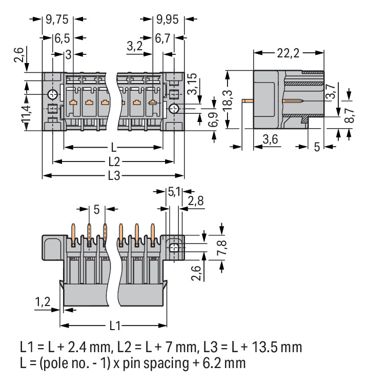 Platinenstecker Stift 2p Serie 769 gr 1re 5mm Zinn Löt 1,5mm frei