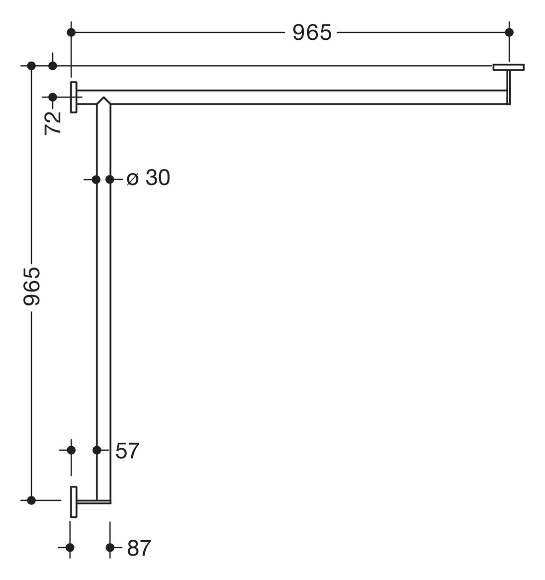 HEWI Duschhandlauf System 900 965 x 965 mm, Edelstahl verchromt, Ausführung links