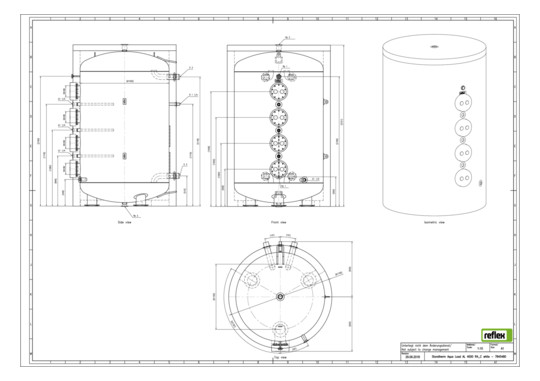 Reflex Ladepeicher Storatherm Aqua Load AL 4000/R4, Ø 1740 mm ohne Isolierung, mit 4 Revisionsflanschen, weiß